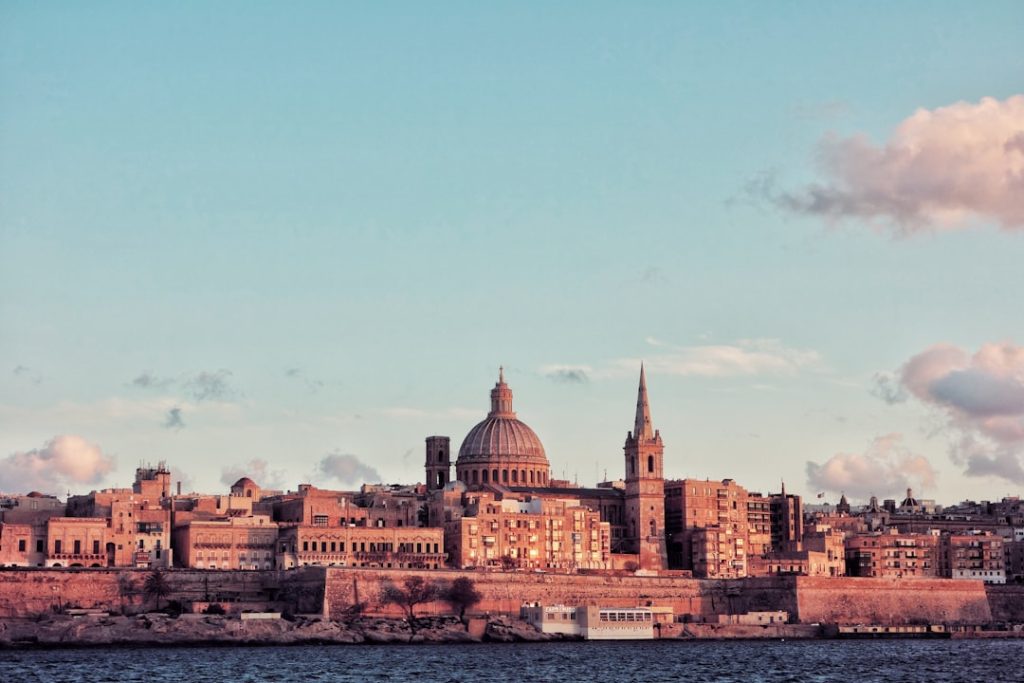 The city of Valletta at sunset